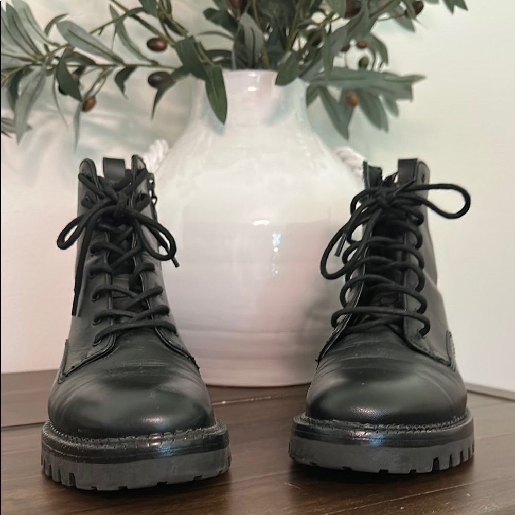 Black Women’s Leather Lace-Up Combat Boots